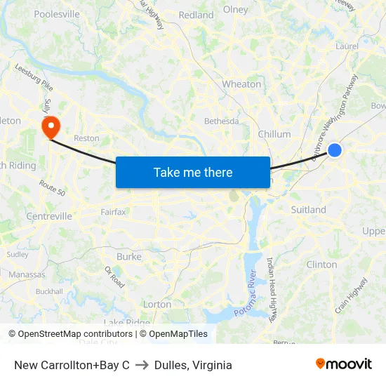 New Carrollton+Bay C to Dulles, Virginia map