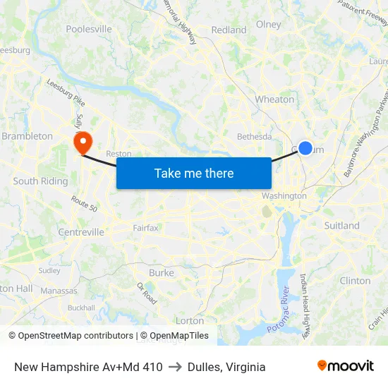 New Hampshire Av+Md 410 to Dulles, Virginia map