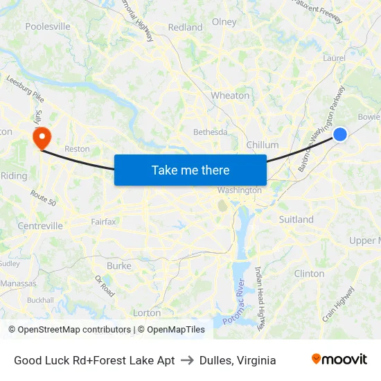 Good Luck Rd+Forest Lake Apt to Dulles, Virginia map
