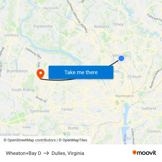 Wheaton+Bay D to Dulles, Virginia map