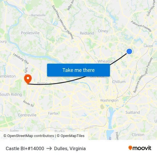 Castle Bl+#14000 to Dulles, Virginia map