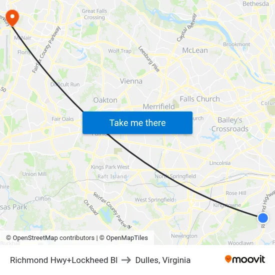 Richmond Hwy+Lockheed Bl to Dulles, Virginia map
