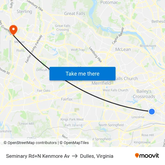 Seminary Rd+N Kenmore Av to Dulles, Virginia map