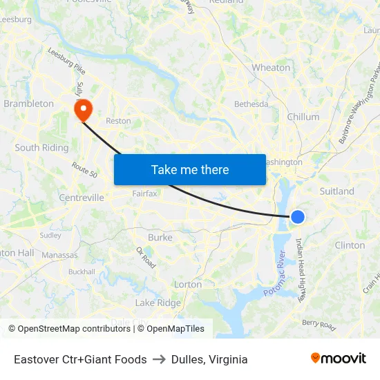 Eastover Ctr+Giant Foods to Dulles, Virginia map