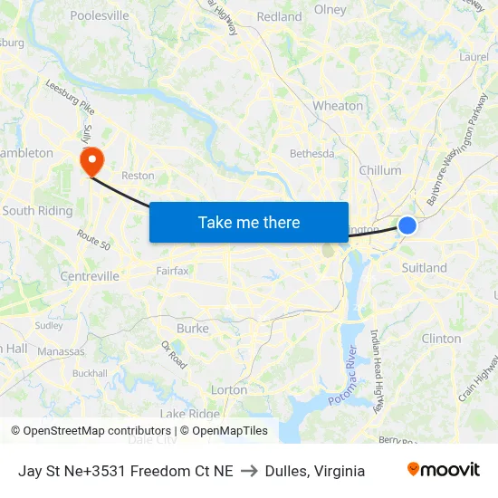 Jay St Ne+3531 Freedom Ct NE to Dulles, Virginia map