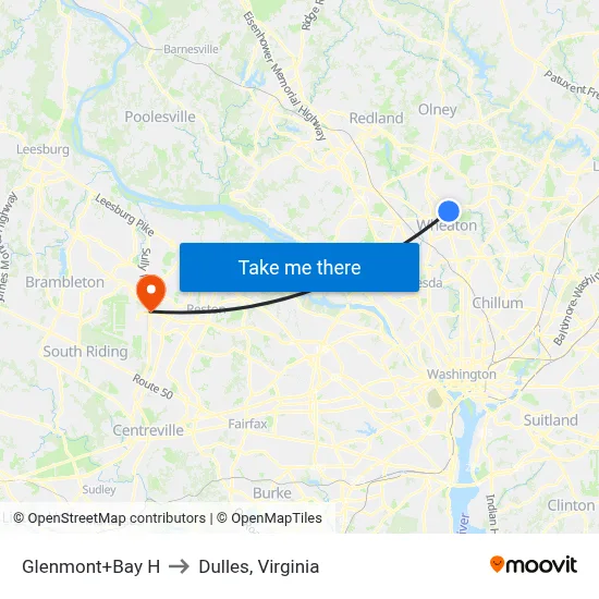 Glenmont+Bay H to Dulles, Virginia map