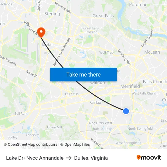 Lake Dr+Nvcc Annandale to Dulles, Virginia map