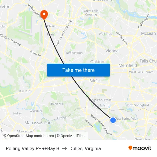 Rolling Valley P+R+Bay B to Dulles, Virginia map