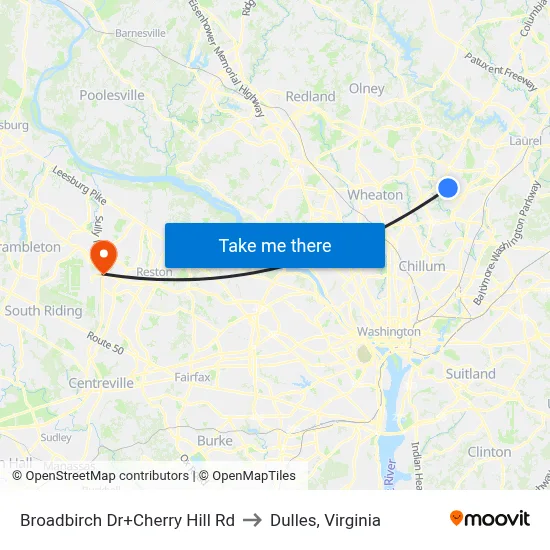 Broadbirch Dr+Cherry Hill Rd to Dulles, Virginia map