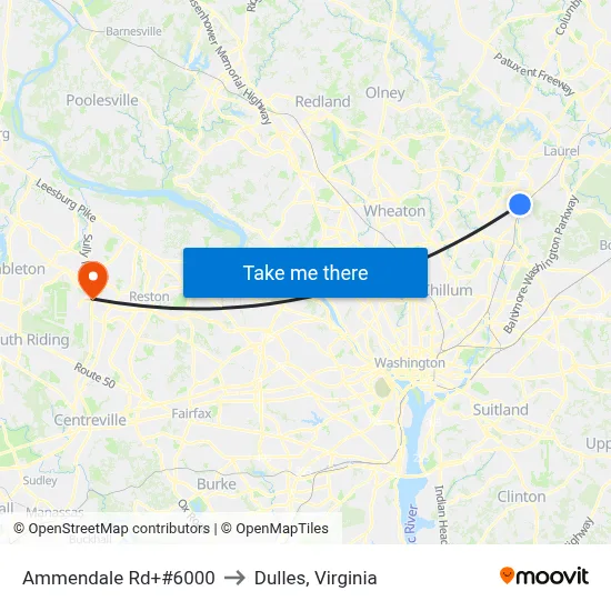 Ammendale Rd+#6000 to Dulles, Virginia map