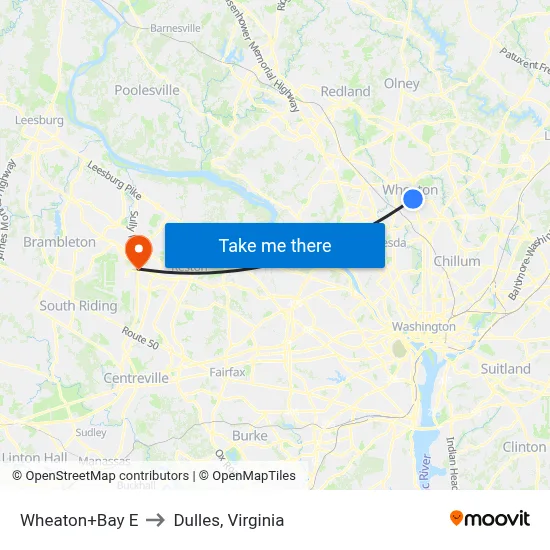 Wheaton+Bay E to Dulles, Virginia map