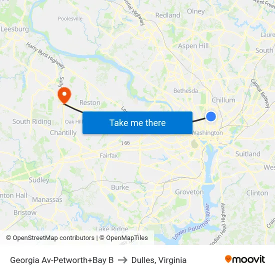 Georgia Av-Petworth+Bay B to Dulles, Virginia map