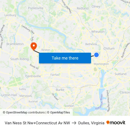 Van Ness St Nw+Connecticut Av NW to Dulles, Virginia map