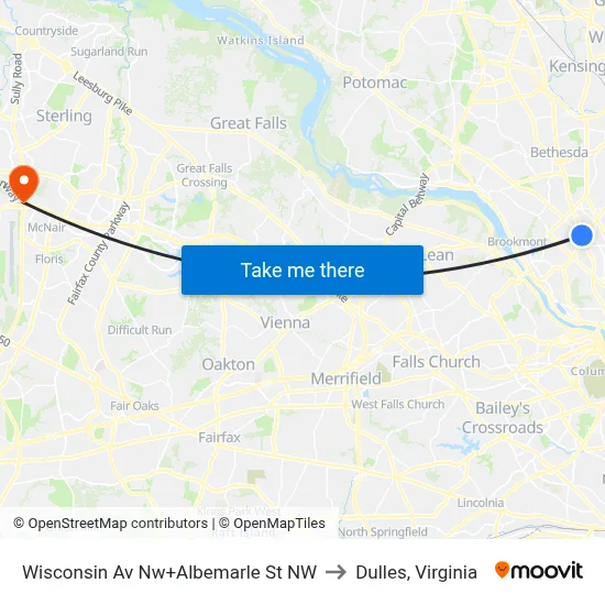 Wisconsin Av Nw+Albemarle St NW to Dulles, Virginia map