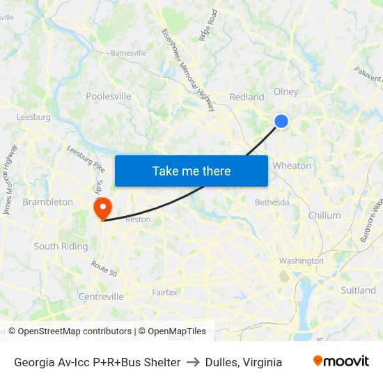 Georgia Av-Icc P+R+Bus Shelter to Dulles, Virginia map