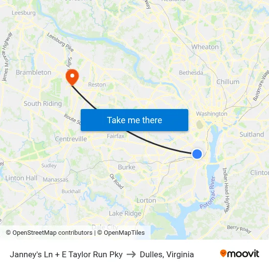 Janney's Ln + E Taylor Run Pky to Dulles, Virginia map