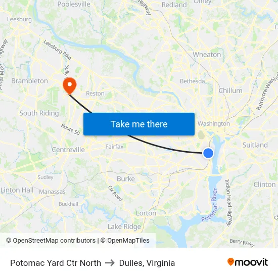 Potomac Yard Ctr North to Dulles, Virginia map