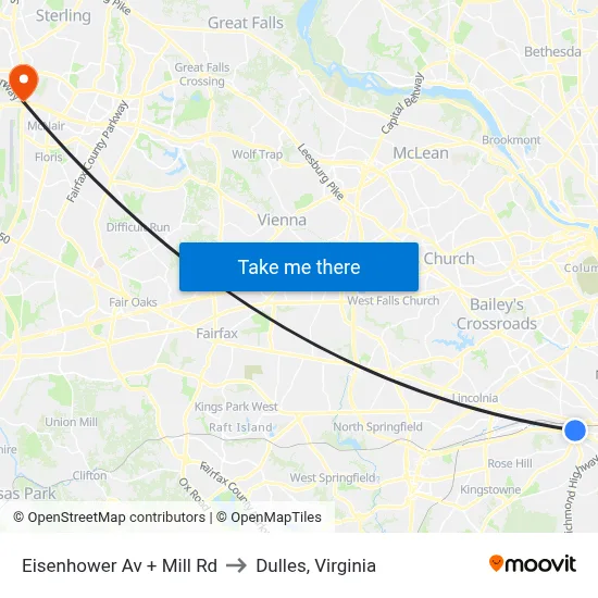 Eisenhower Av + Mill Rd to Dulles, Virginia map