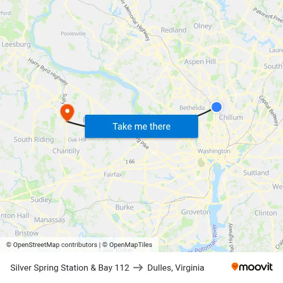 Silver Spring Station & Bay 112 to Dulles, Virginia map