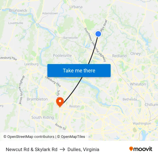 Newcut Rd & Skylark Rd to Dulles, Virginia map