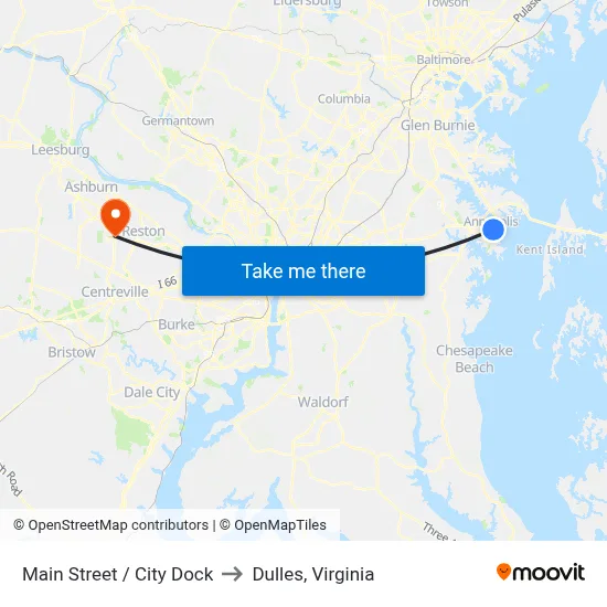 Main Street  / City Dock to Dulles, Virginia map
