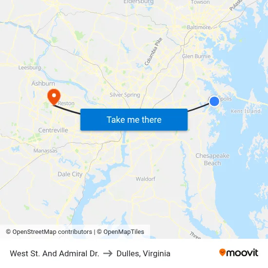 West St. And Admiral Dr. to Dulles, Virginia map