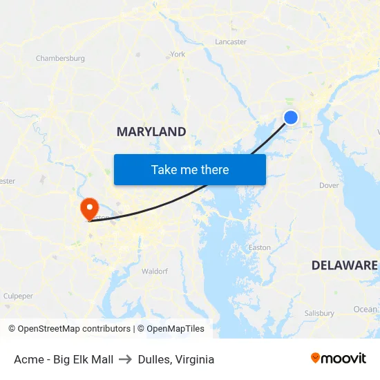 Acme - Big Elk Mall to Dulles, Virginia map