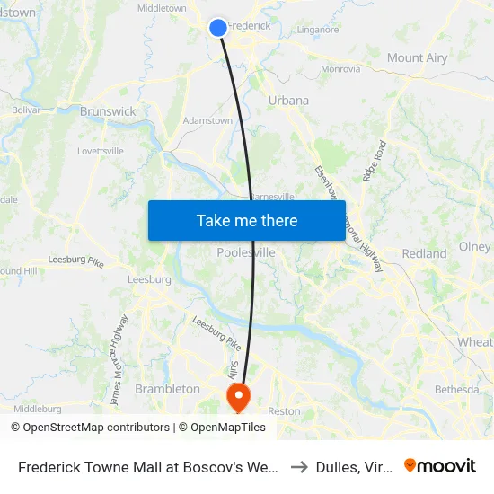 Frederick Towne Mall at Boscov's West Entrance to Dulles, Virginia map