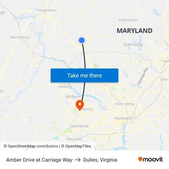 Amber Drive at Carriage Way to Dulles, Virginia map
