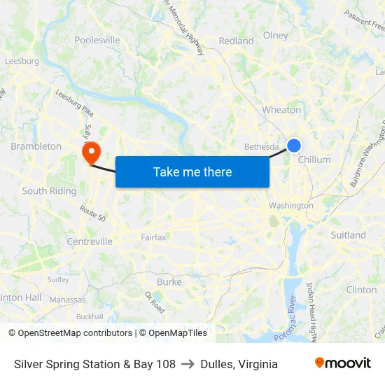 Silver Spring Station & Bay 108 to Dulles, Virginia map