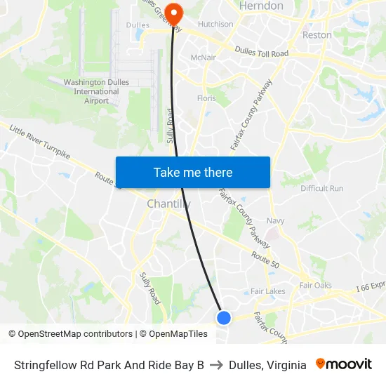 Stringfellow Rd Park And Ride Bay B to Dulles, Virginia map