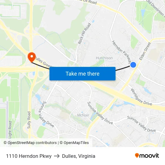 1110 Herndon Pkwy to Dulles, Virginia map