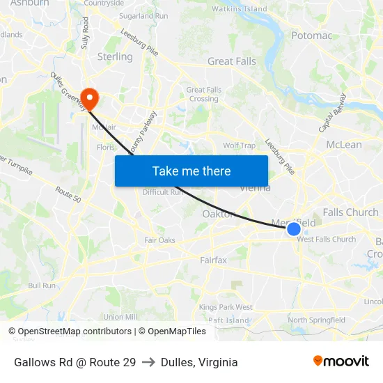 Gallows Rd @ Route 29 to Dulles, Virginia map