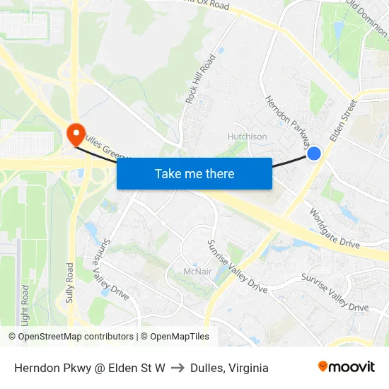 Herndon Pkwy @ Elden St W to Dulles, Virginia map