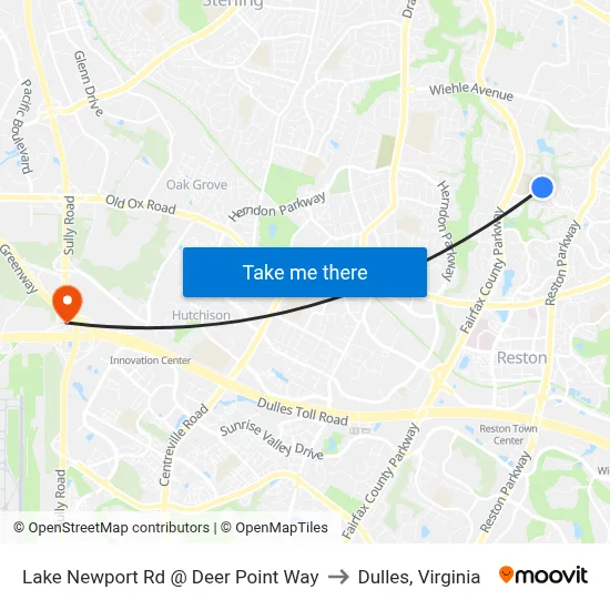 Lake Newport Rd @ Deer Point Way to Dulles, Virginia map
