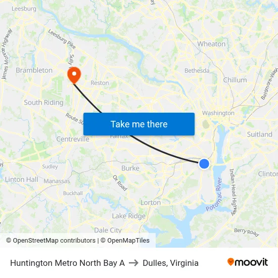 Huntington Metro North Bay A to Dulles, Virginia map