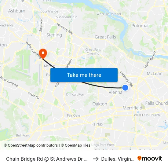 Chain Bridge Rd @ St Andrews Dr NE to Dulles, Virginia map
