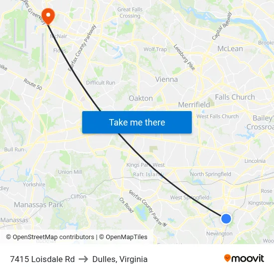 7415 Loisdale Rd to Dulles, Virginia map