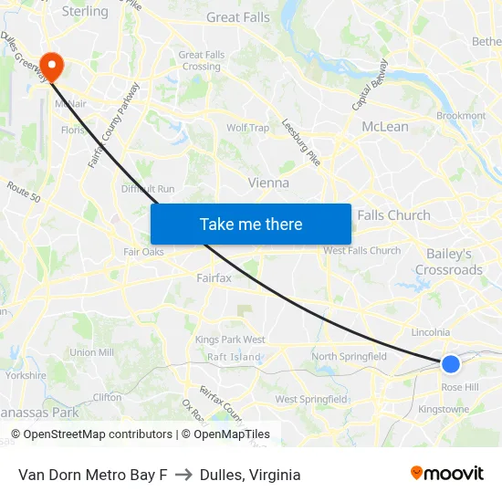 Van Dorn Metro Bay F to Dulles, Virginia map