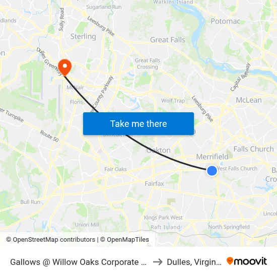 Gallows @ Willow Oaks Corporate Dr to Dulles, Virginia map