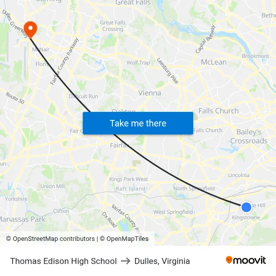Thomas Edison High School to Dulles, Virginia map