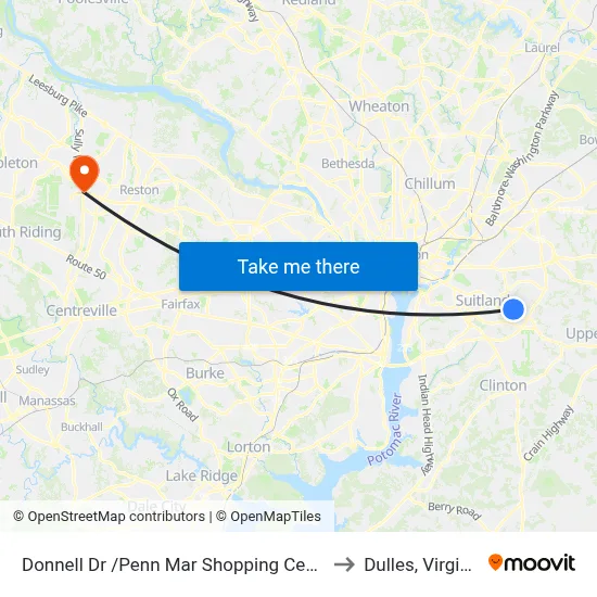 Donnell Dr /Penn Mar Shopping Center to Dulles, Virginia map