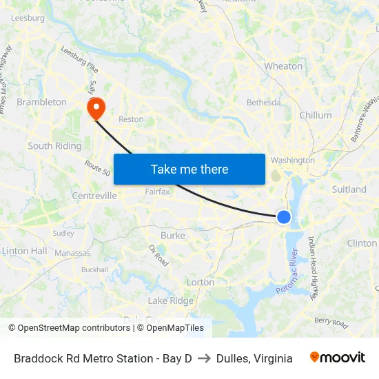 Braddock Rd Metro Station - Bay D to Dulles, Virginia map