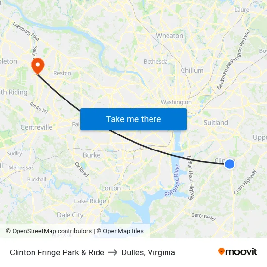 Clinton Fringe Park & Ride to Dulles, Virginia map