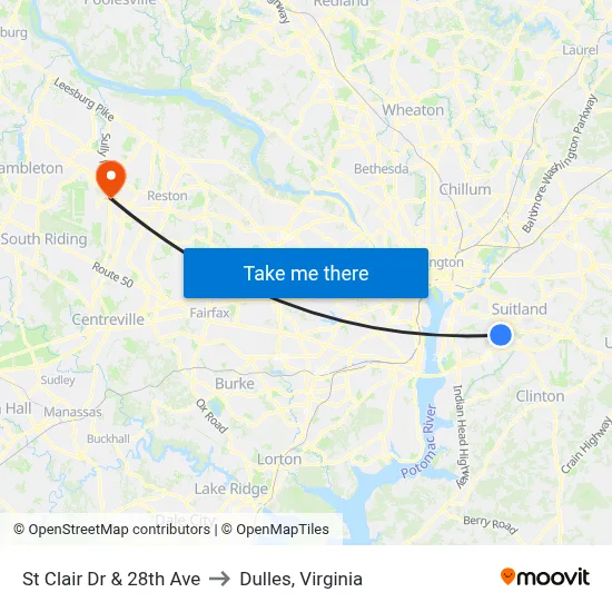 St Clair Dr & 28th Ave to Dulles, Virginia map