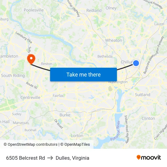 6505 Belcrest Rd to Dulles, Virginia map