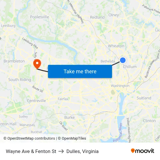 Wayne Ave & Fenton St to Dulles, Virginia map
