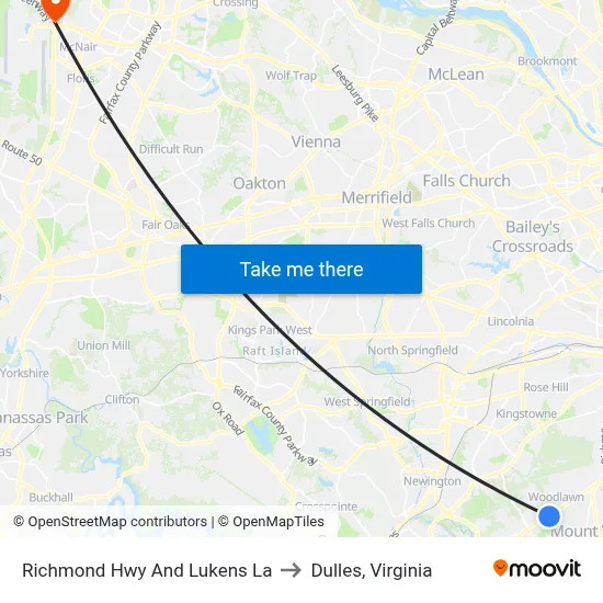 Richmond Hwy And Lukens La to Dulles, Virginia map