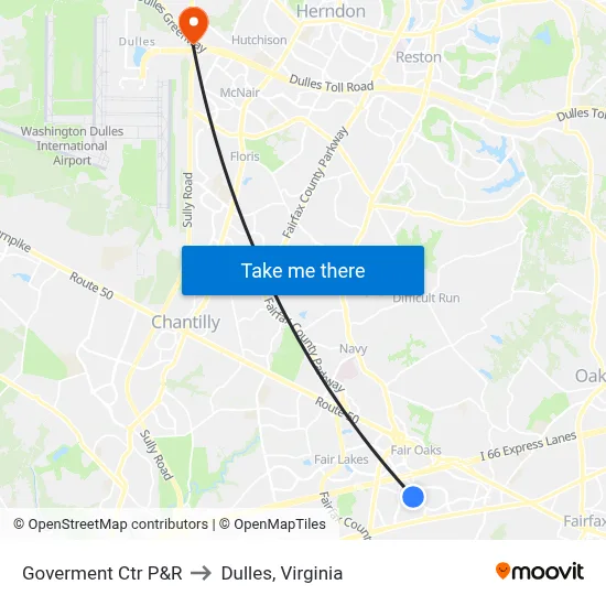 Goverment Ctr P&R to Dulles, Virginia map