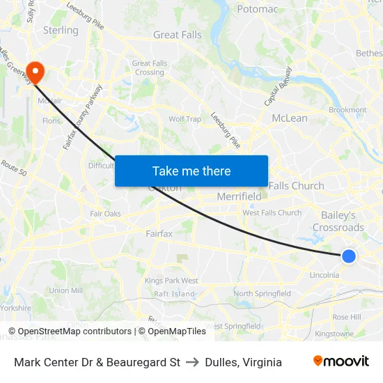 Mark Center Dr & Beauregard St to Dulles, Virginia map